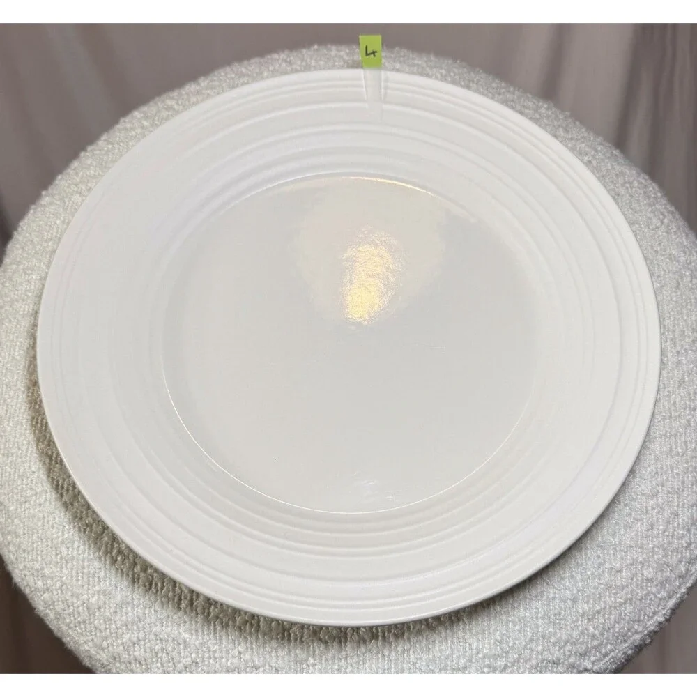 Mikasa Swirl White 10.75” Dinner Plates – Set of 7 – Stoneware – Modern Ribbed